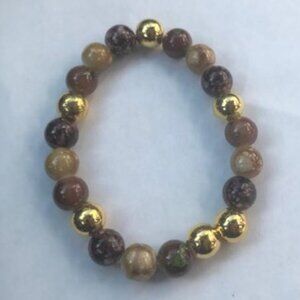 Brown and Gold Handmade Stretch Bracelet Glass Beads #21